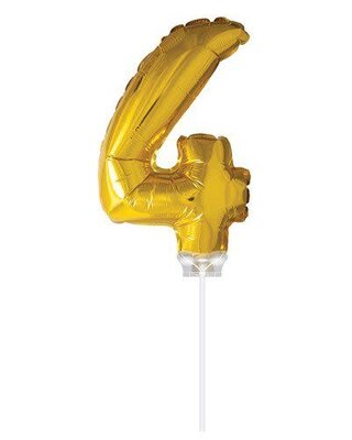 Haza Folie ballon “4“ Goud 40cm met stokje