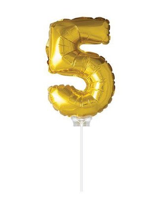 Haza Folie ballon “5“ Goud 40cm met stokje