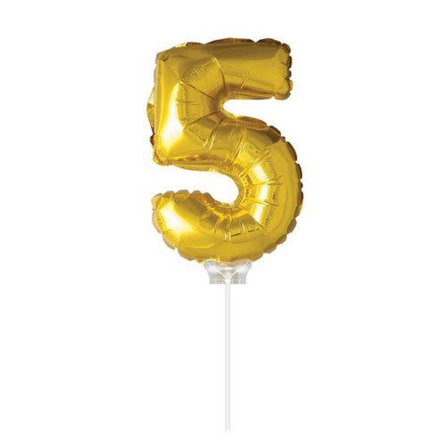 Folie ballon “5“ Goud 40cm met stokje-1