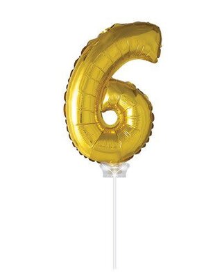 Haza Folie ballon “6“ Goud 40cm met stokje