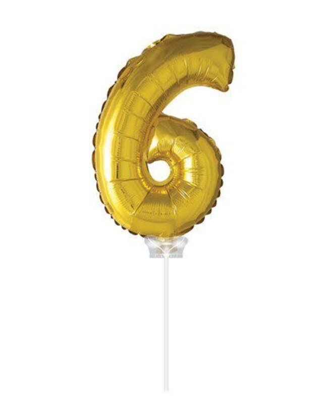 Haza Folie ballon “6“ Goud 40cm met stokje