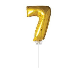 Haza Folie ballon “7“ Goud 40cm met stokje