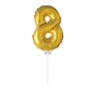 Haza Folie ballon “8“ Goud 40cm met stokje