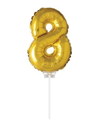 Haza Folie ballon “8“ Goud 40cm met stokje