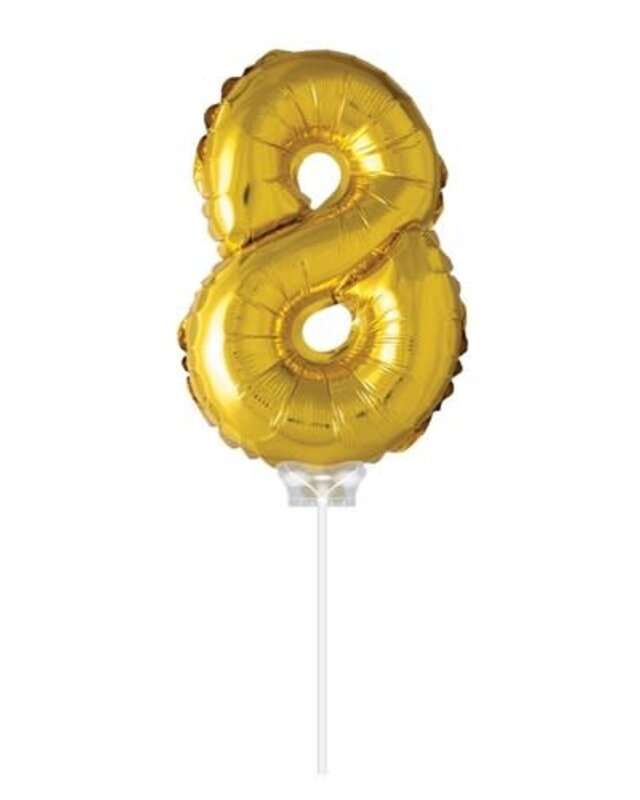 Haza Folie ballon “8“ Goud 40cm met stokje