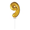 Folie ballon “9“ Goud 40cm met stokje