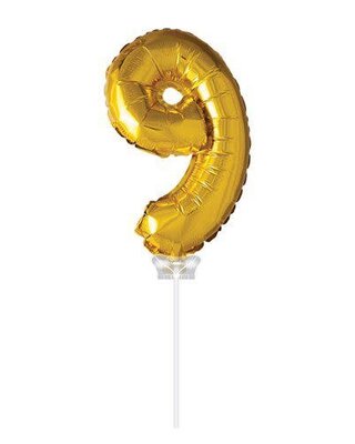 Haza Folie ballon “9“ Goud 40cm met stokje