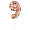 Folie ballon “9“ rose Goud 40cm met stokje