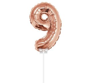 Haza Folie ballon “9“ rose Goud 40cm met stokje