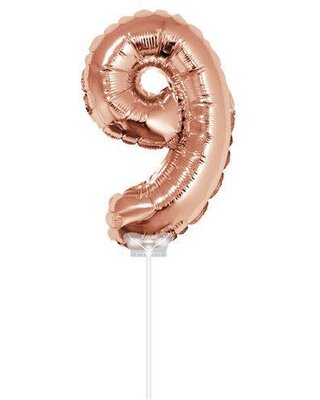 Haza Folie ballon “9“ rose Goud 40cm met stokje