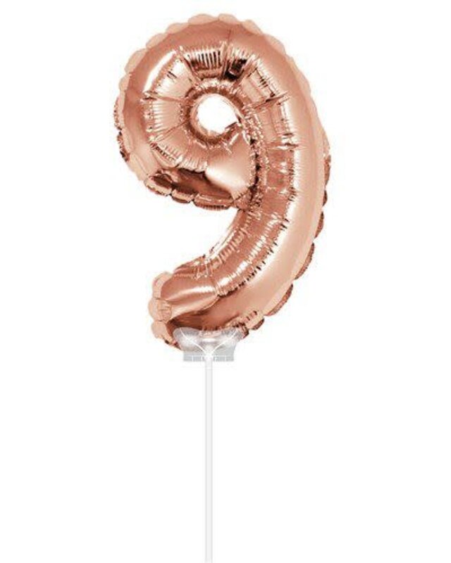 Haza Folie ballon “9“ rose Goud 40cm met stokje