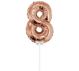Haza Folie ballon “8“ rose Goud 40cm met stokje