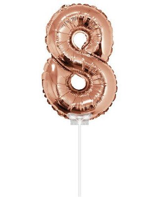 Haza Folie ballon “8“ rose Goud 40cm met stokje
