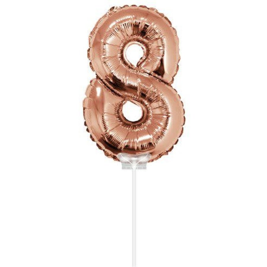 Folie ballon “8“ rose Goud 40cm met stokje-1