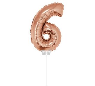 Haza Folie ballon “6“ rose Goud 40cm met stokje