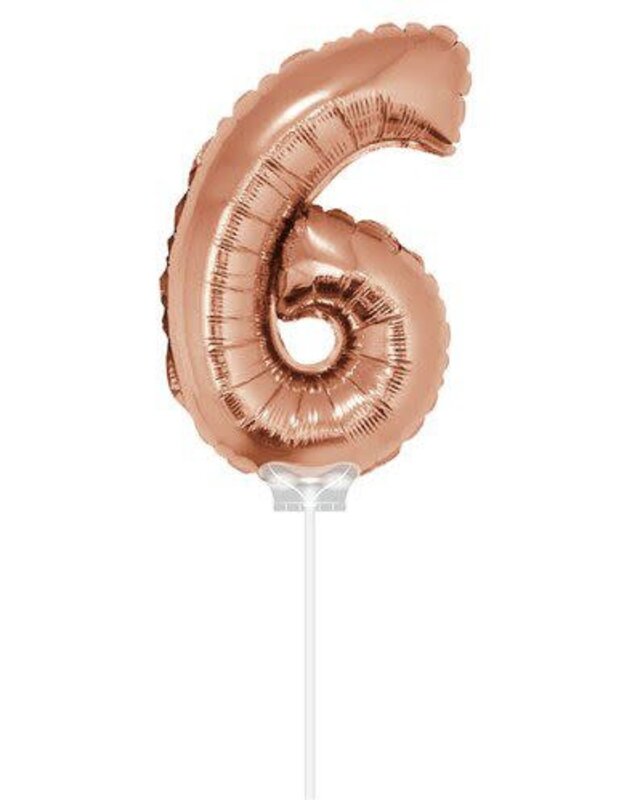 Haza Folie ballon “6“ rose Goud 40cm met stokje