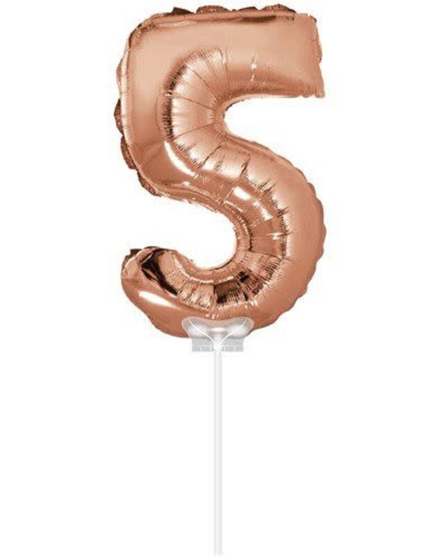 Haza Folie ballon “5“ rose Goud 40cm met stokje