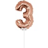 Haza Folie ballon “3“ rose Goud 40cm met stokje