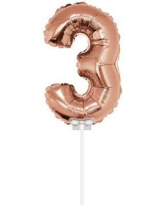 Haza Folie ballon “3“ rose Goud 40cm met stokje