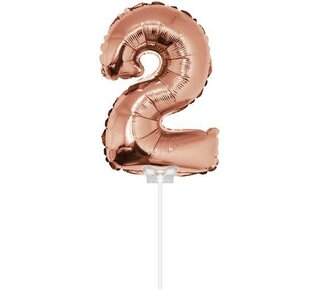 Haza Folie ballon “2“ rose Goud 40cm met stokje