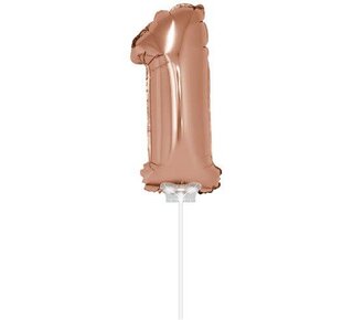Haza Folie ballon “1“ rose Goud 40cm met stokje