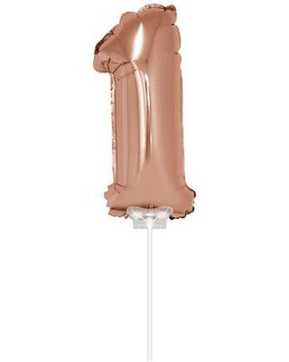 Haza Folie ballon “1“ rose Goud 40cm met stokje