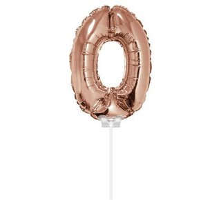 Haza Folie ballon “0“ rose Goud 40cm met stokje