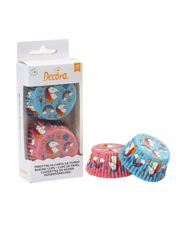 decora Roze en blauwe eenhoorn baking cups 36st