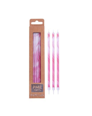 PME PME Extra Lange Kaarsen Roze Gemarmerd 18cm pk/6