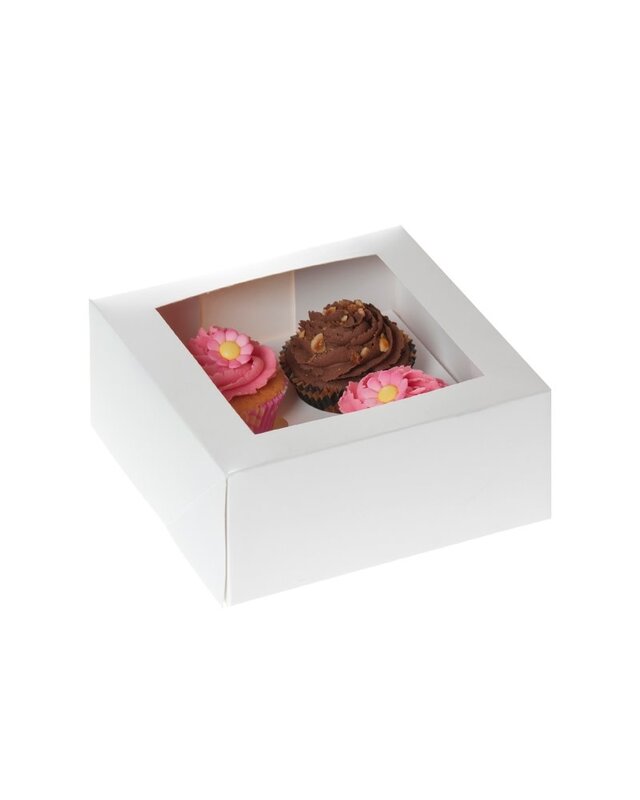 House of Marie 4 cupcakedoos wit MET VENSTER 9 cm hoog