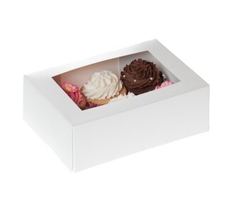 House of Marie 6 cupcake doos WIT met venster 9 cm hoog