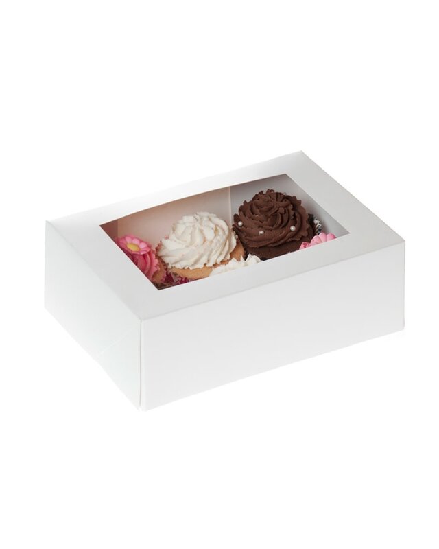 House of Marie 6 cupcake doos WIT met venster 9 cm hoog