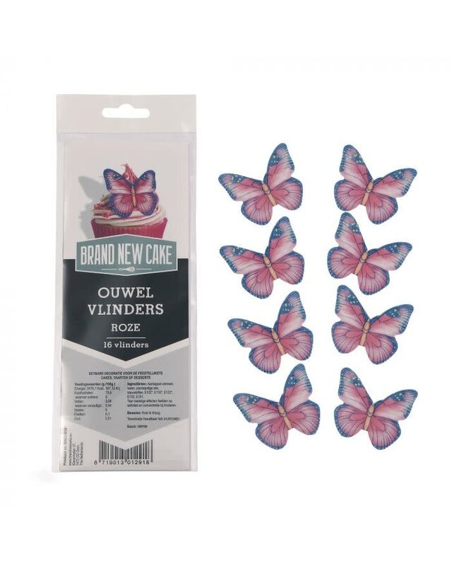 Brand New Cake BrandNewCake Ouwel Vlinders Roze 16st.