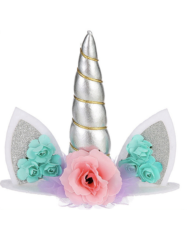 Eenhoorn taart topper stof zilver