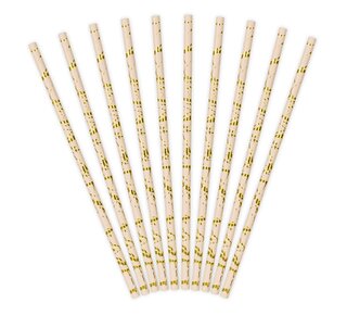 party deco PartyDeco Papieren Rietjes goud roze pk/10