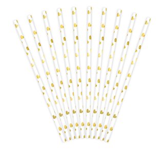 party deco PartyDeco Papieren Rietjes hartjes goud pk/10