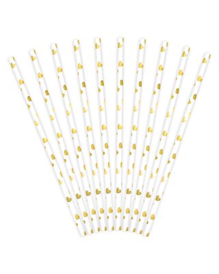 party deco PartyDeco Papieren Rietjes hartjes goud pk/10