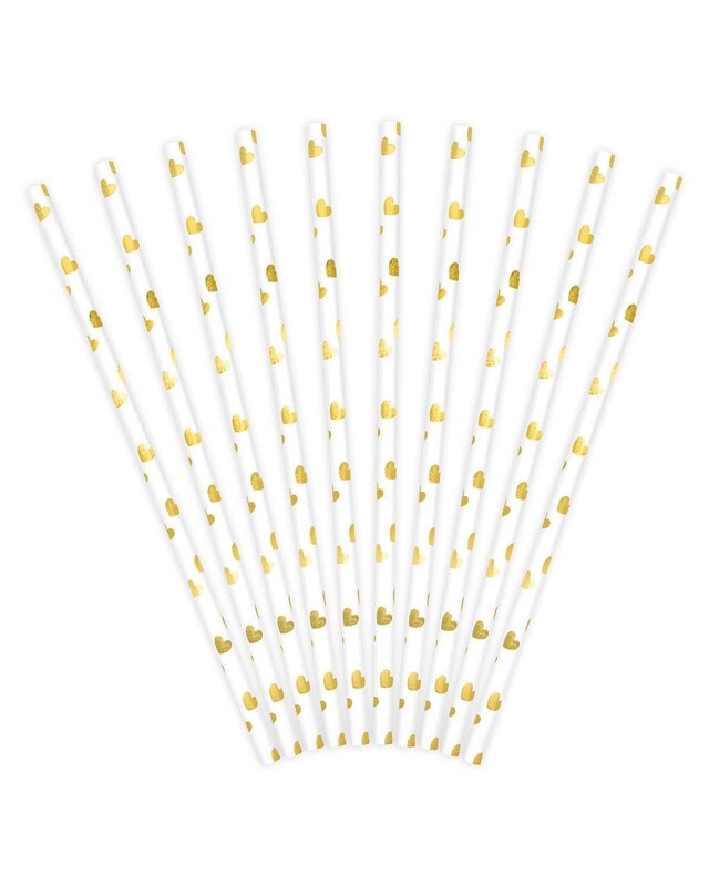 party deco PartyDeco Papieren Rietjes hartjes goud pk/10