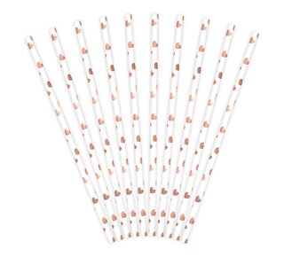 party deco PartyDeco Papieren Rietjes hartjes rose goud pk/10