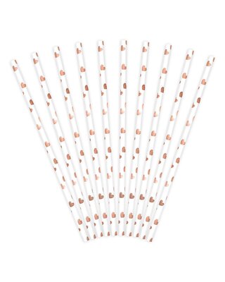 party deco PartyDeco Papieren Rietjes hartjes rose goud pk/10