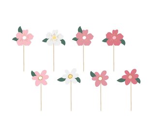 party deco PartyDeco Cake Toppers Flowers pk/8