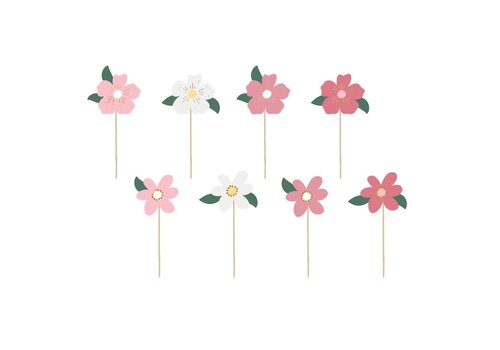 PartyDeco Cake Toppers Flowers pk/8 