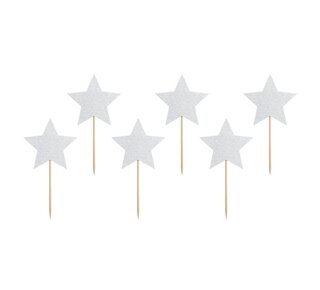party deco PartyDeco Cupcake Toppers Sterren - Zilver Set/6