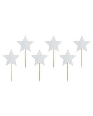 party deco PartyDeco Cupcake Toppers Sterren - Zilver Set/6