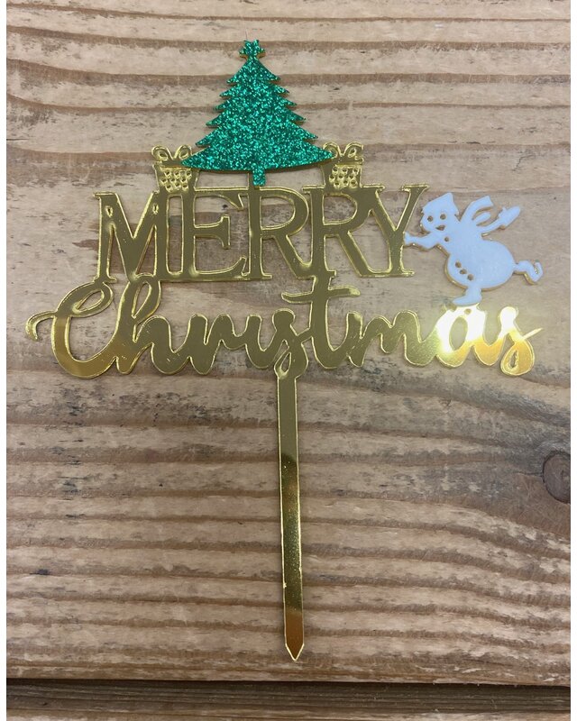 Taarttopper Merry Christmas kerstboom acryl