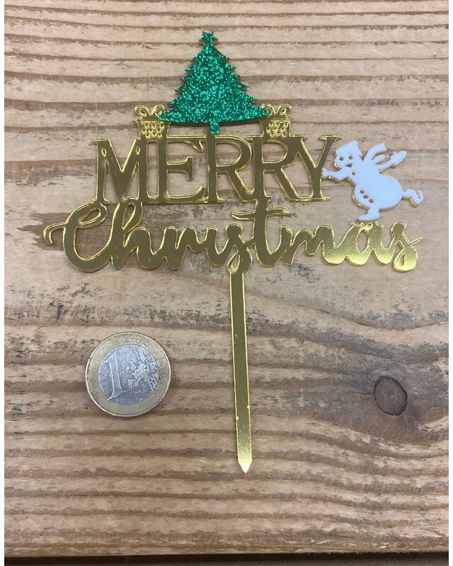 Taarttopper Merry Christmas kerstboom acryl
