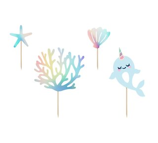 party deco PartyDeco Cake Toppers Zee Narwal pk/4