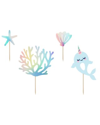 party deco PartyDeco Cake Toppers Zee Narwal pk/4