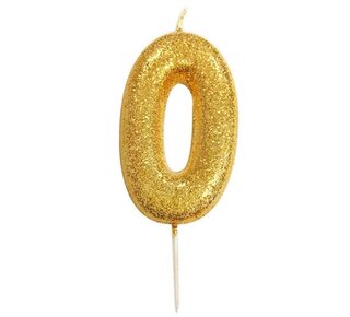 Haza Nummerkaars glitter goud ‘0‘ (7cm)