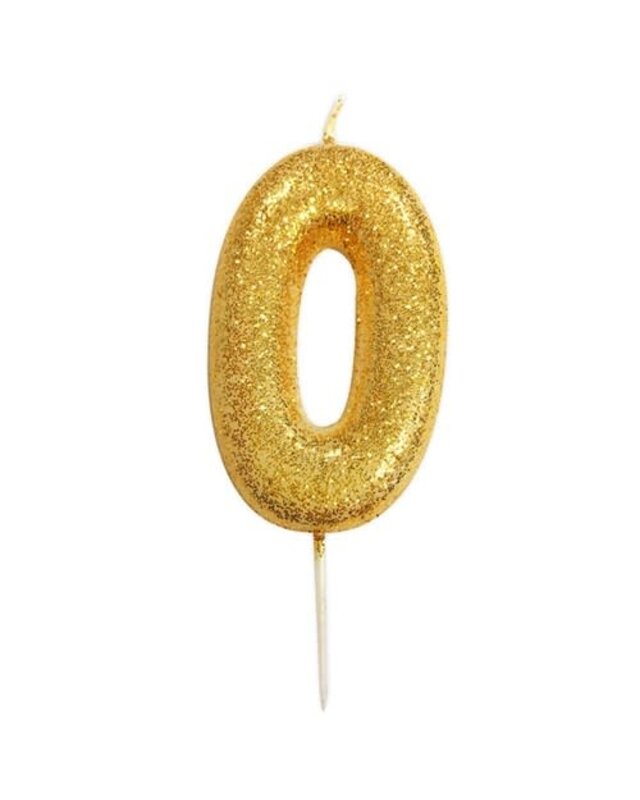Haza Nummerkaars glitter goud ‘0‘ (7cm)